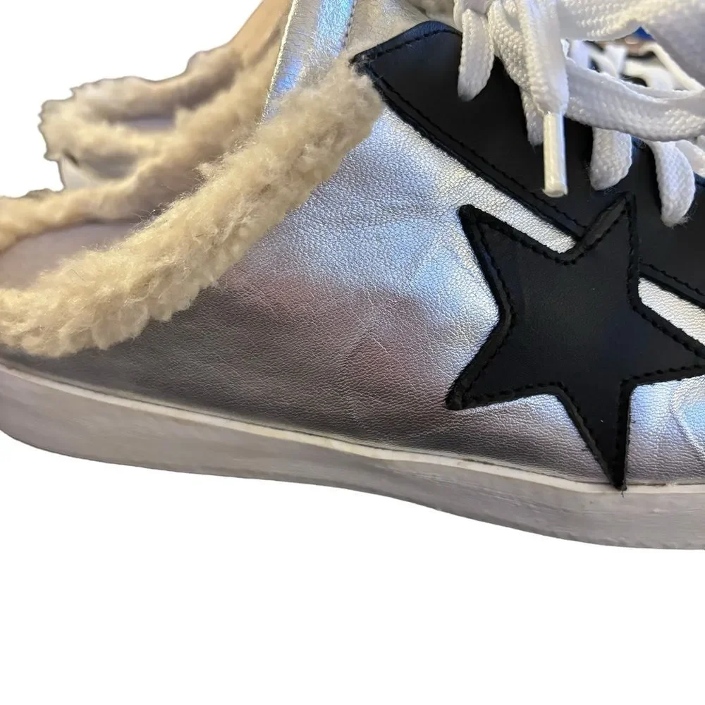 L’idea by Lori Silver Leather Slide Fleece Lined Sneakers Sz 40